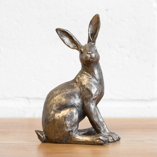 Small 22cm Hare Bronze Resin Decorative Ornament