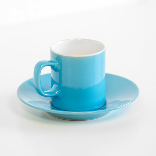 Mini 3oz Blue Espresso Cups & Saucers Dishwasher Safe Fine Stoneware