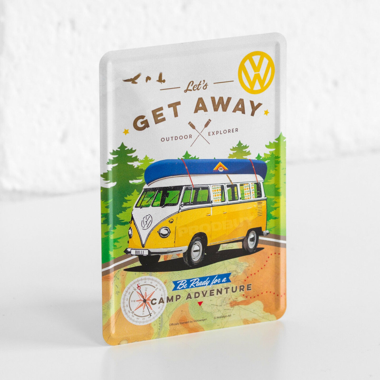 Small 'Let's Get Away' VW Camper Van Metal Wall Sign