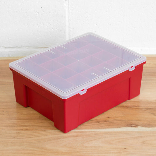 19 Part Rectangular Red Plastic Organiser Box Storage Caddy