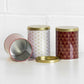 Set of 3 Geometric Storage Canisters Tea Coffee Sugar Red White Gold
