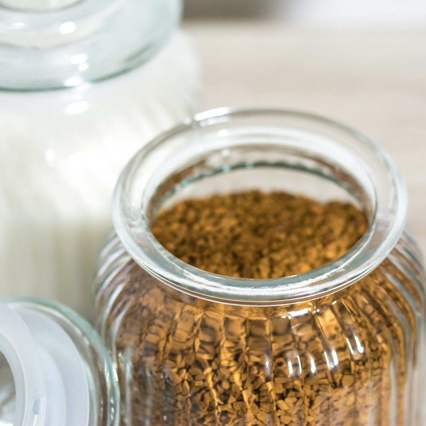 Set of 3 Retro Ribbed Glass Storage Jars