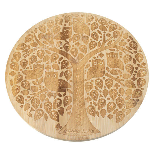 Tree & Owls Bamboo Chopping Board Decorated 32cm Round