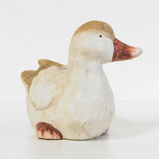 Cute Duck Ornament Brown & White Ceramic 20cm