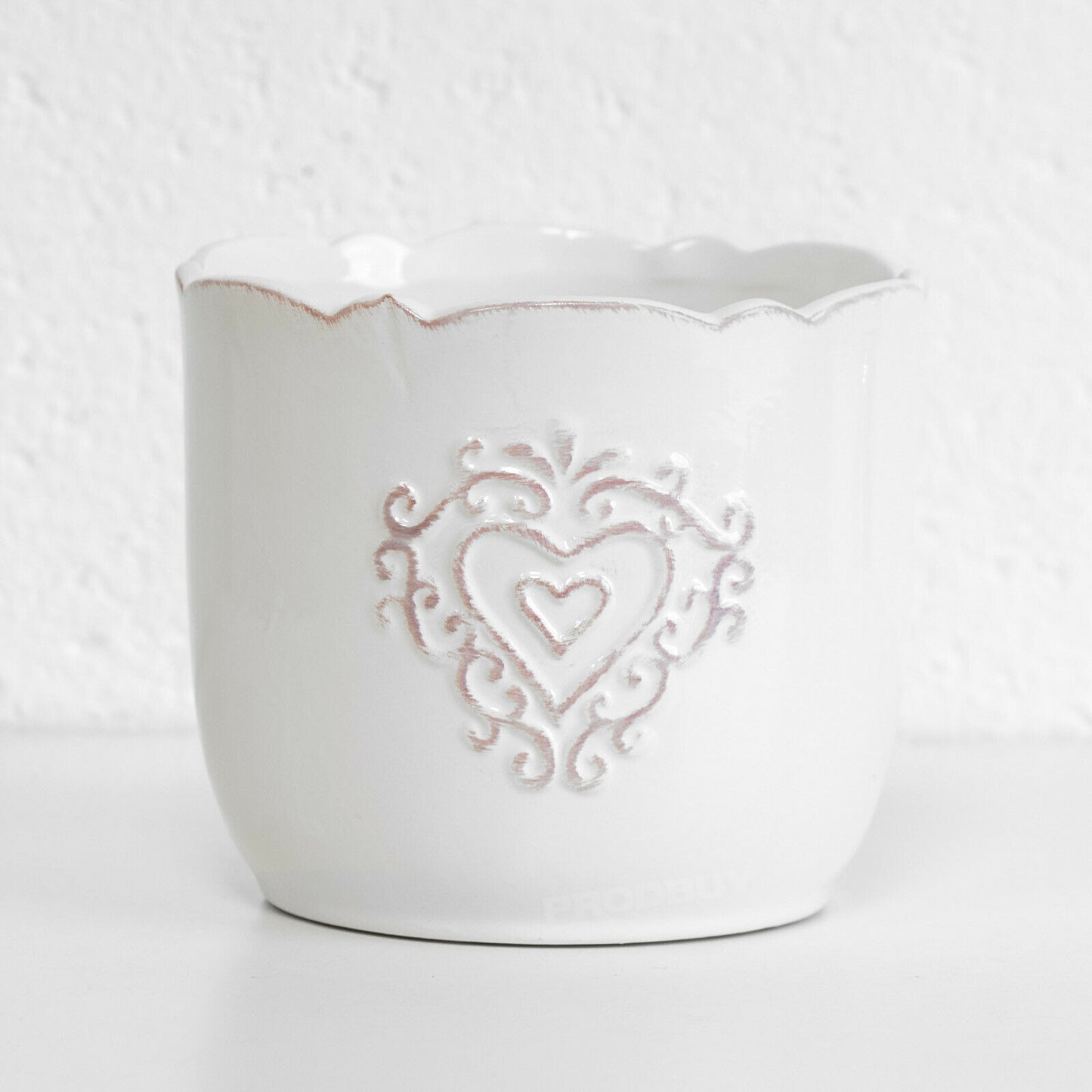 White Heart Ceramic 14cm Indoor Plant Pot