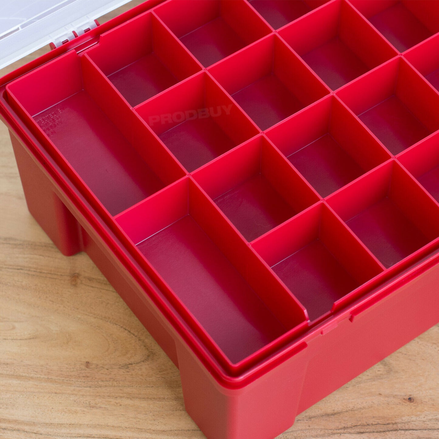 19 Part Rectangular Red Plastic Organiser Box Storage Caddy