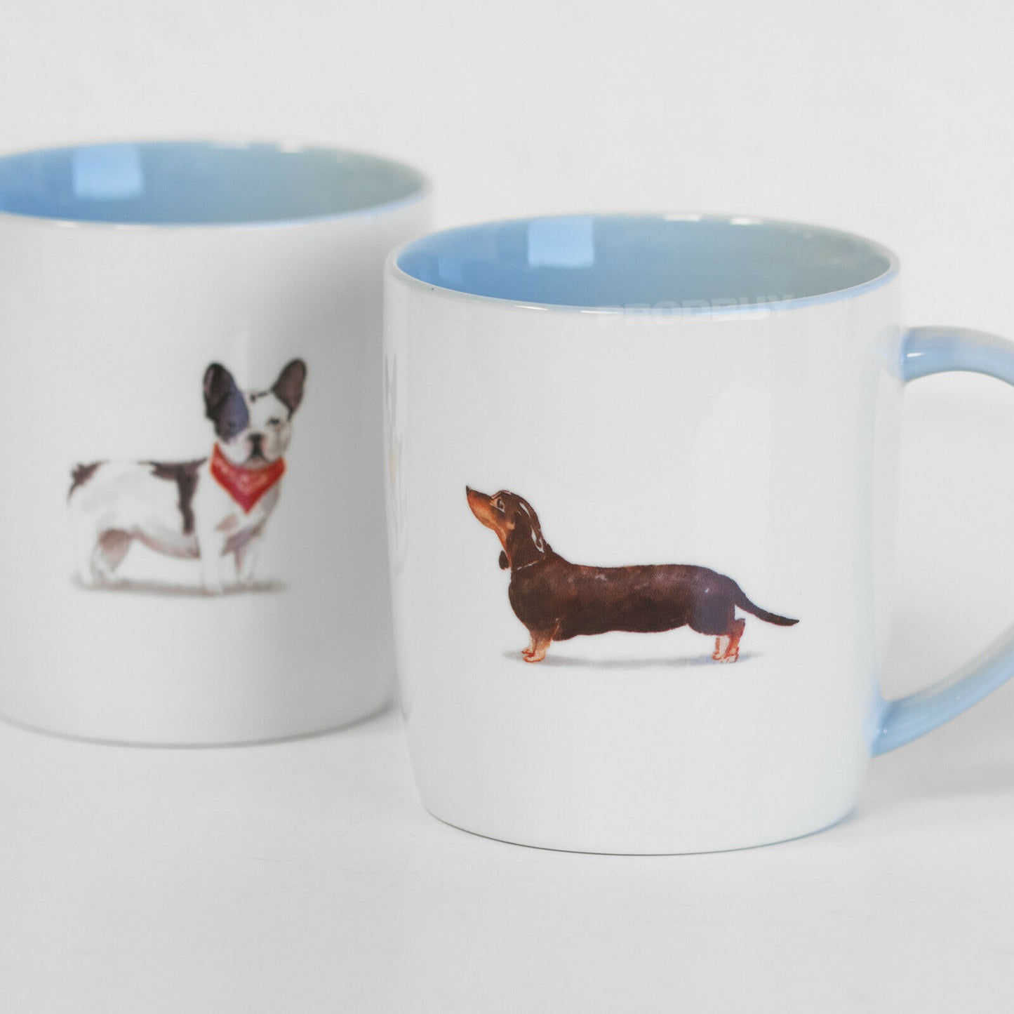 Set 2 White & Blue Dog Coffee Mugs