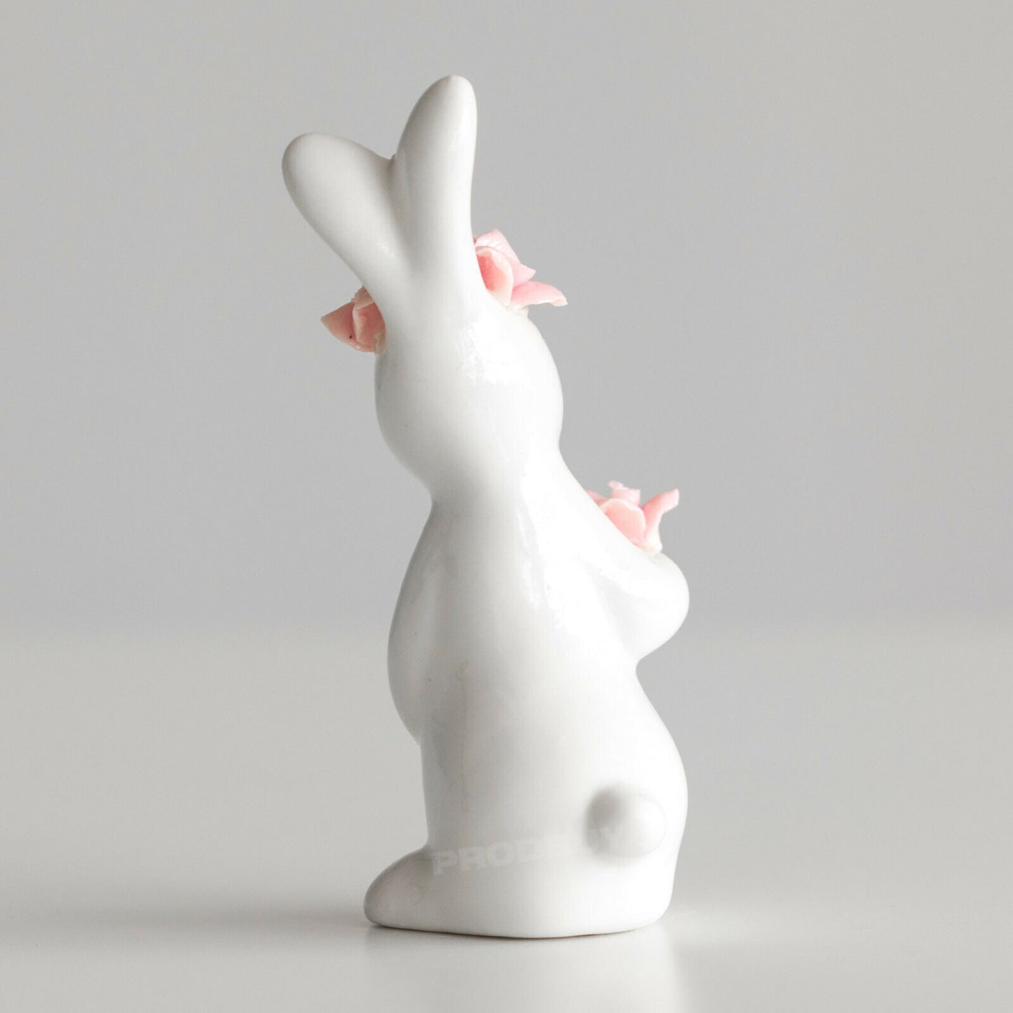 Mini White Porcelain Rabbit with Pink Flowers 9cm Ornament