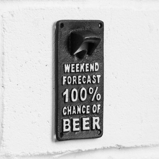 Cast Iron 'Weekend Forecast 100% Chance Of Beer' Wall Sign