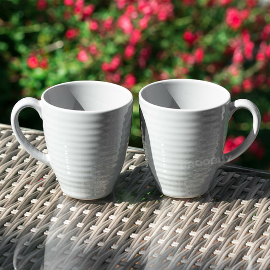 Set of 2 Grey Stoneware Ribbed Coffee Mugs