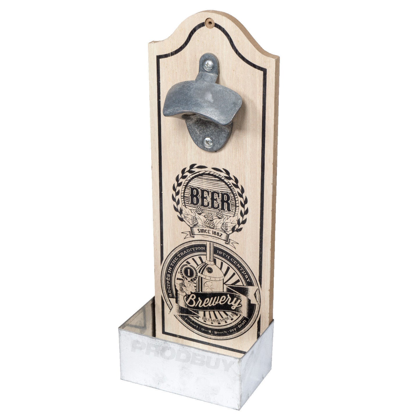 Wall Mounted Wooden Bottle Opener with Catcher "Beer Brewery"