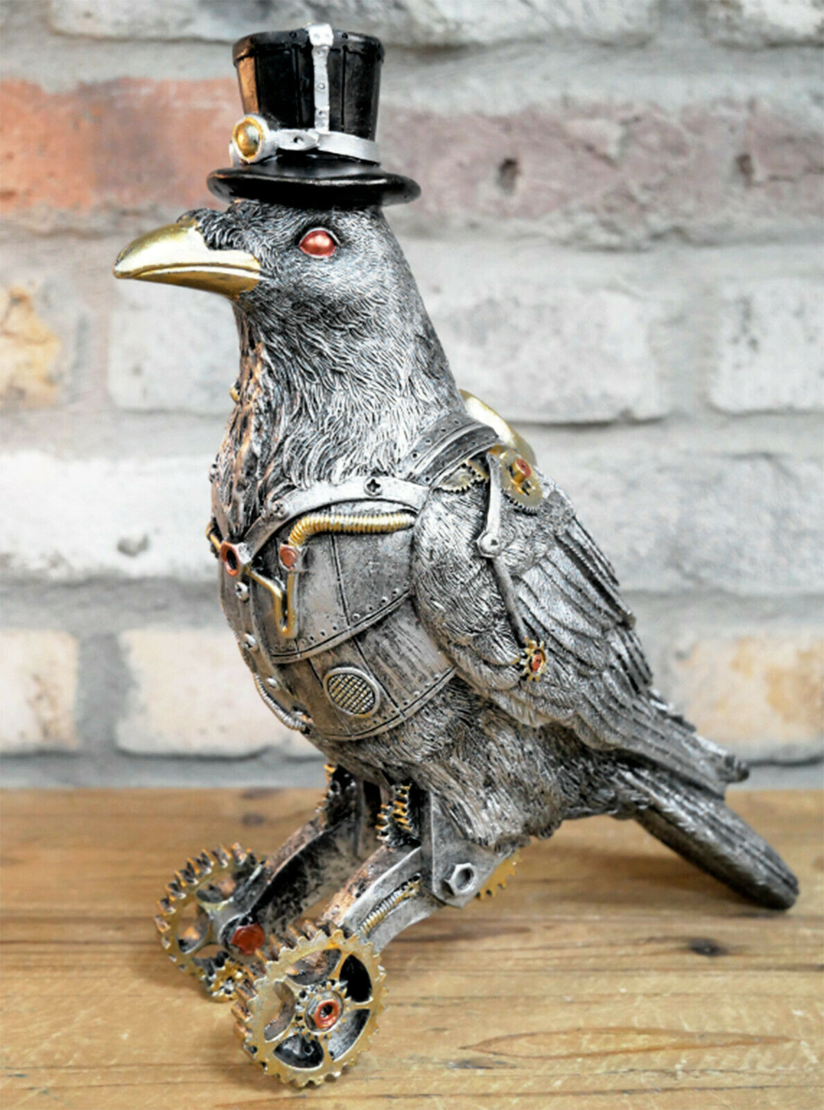 Steampunk Bird Ornament Freestanding Industrial Style Crow With Top Hat
