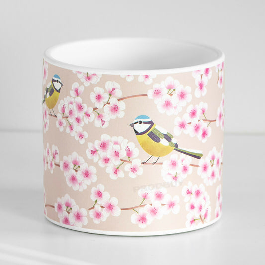 Pink Blossom Birds 13.6cm Plant Pot Medium Ceramic Indoor Cover