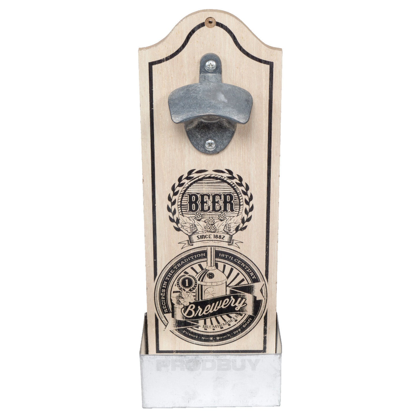 Wall Mounted Wooden Bottle Opener with Catcher "Beer Brewery"