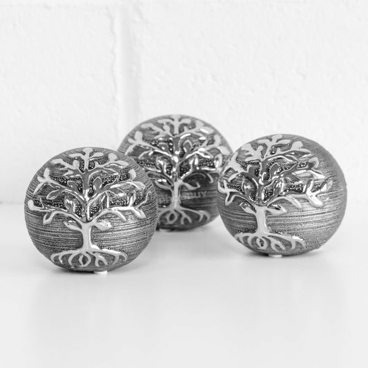 Set of 3 Ornamental Tree Of Life Floral Ceramic Deco Balls