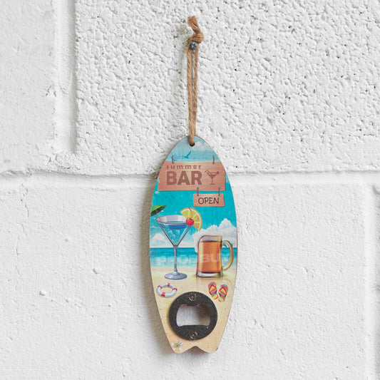 Surfboard Wall Mounted Wooden Beer Bottle Cap Opener