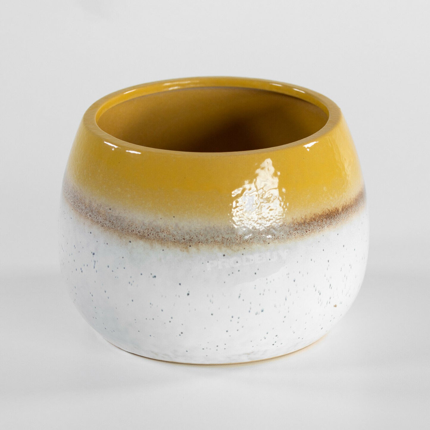 Yellow & White Glazed Ceramic Indoor Small 12cm Round Plant Pot