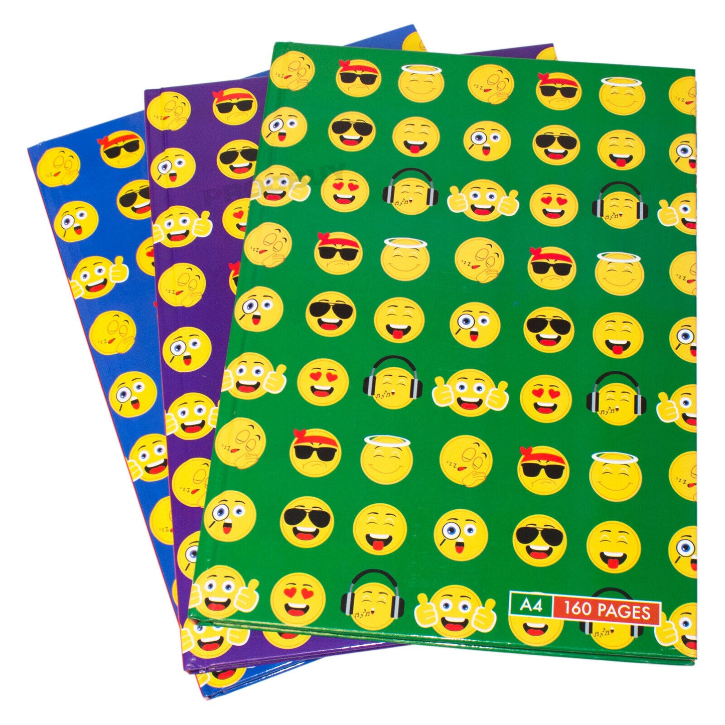 Pack of 3 Emoji A4 Hardback Lined Notebooks