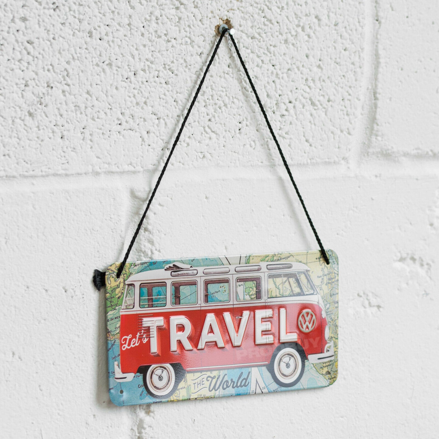 'Let's Travel The World' 20cm Hanging Metal Wall Sign