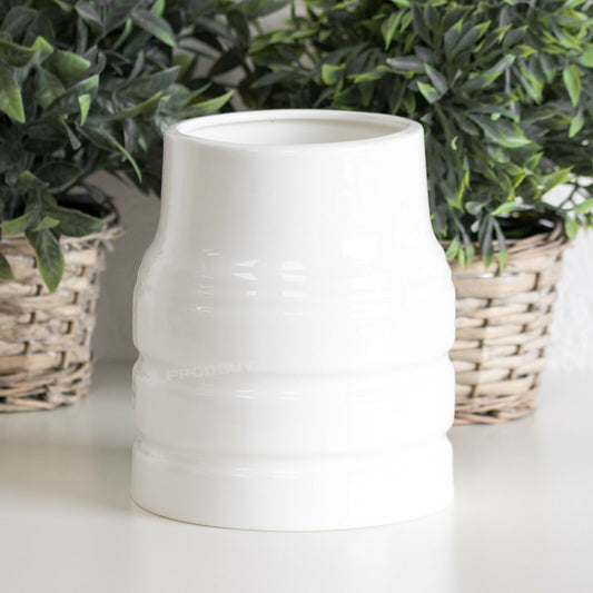 Large White Churn Style Utensil Holder Pot