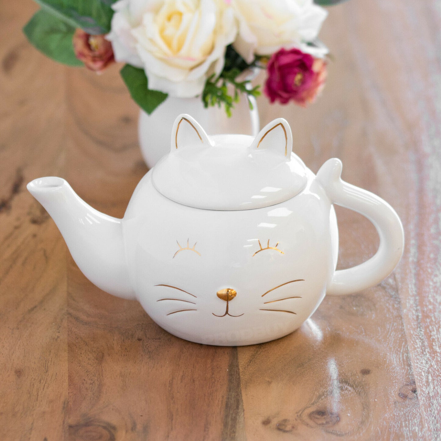 White Kitty Cat Teapot Small Ceramic 800ml