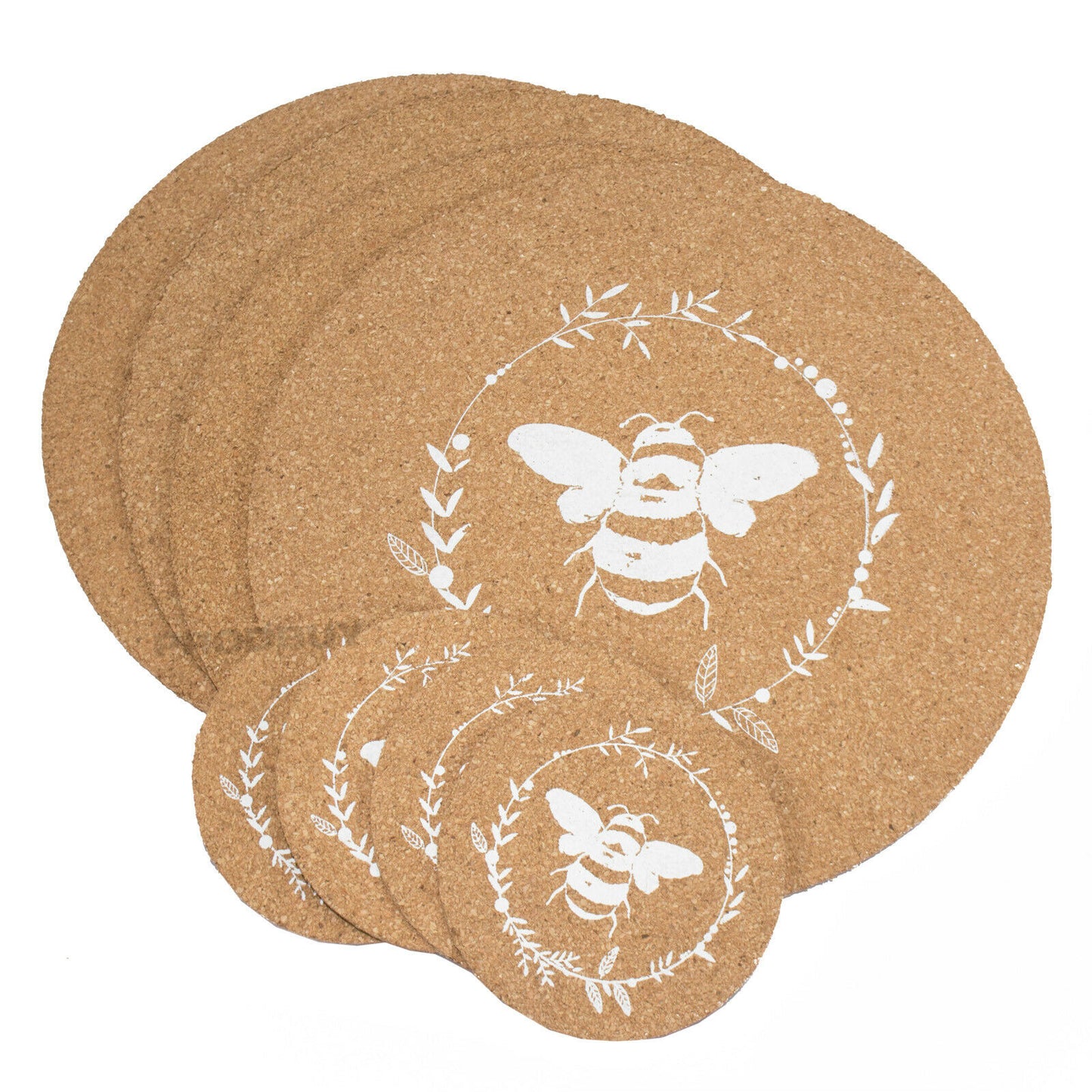Set of 4 Round Bee Pattern Placemats & Coasters