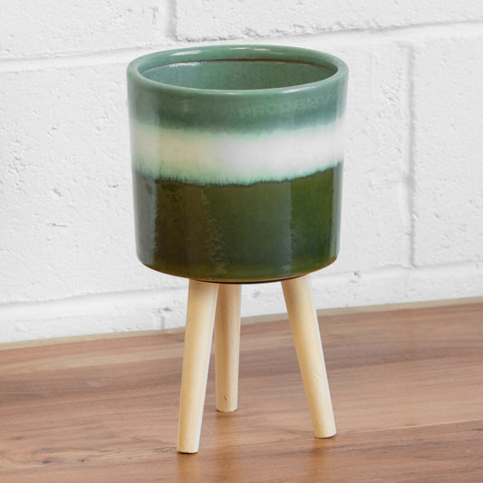 Green Glazed Ceramic Plant Pot with Stand