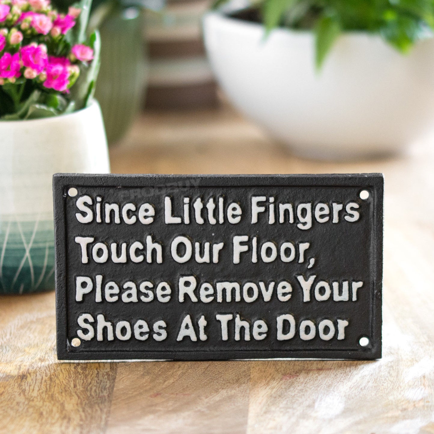 Cast Iron 'Please Remove Your Shoes' Garden Wall Sign