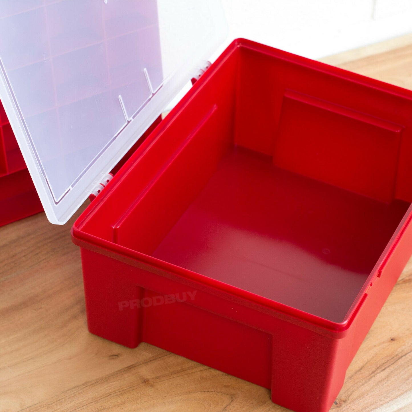 19 Part Rectangular Red Plastic Organiser Box Storage Caddy