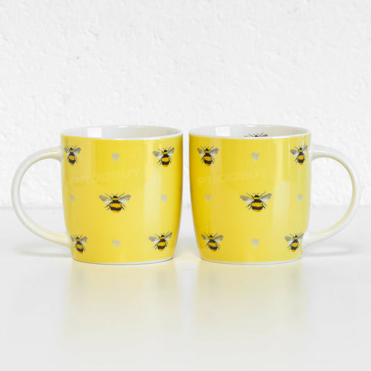 Set of 2 Yellow Busy Bees Coffee Mugs