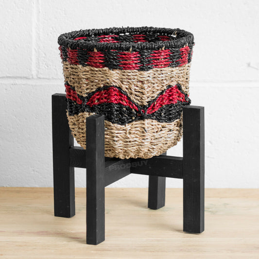 Red & Black Wicker 30cm Plant Pot with Stand