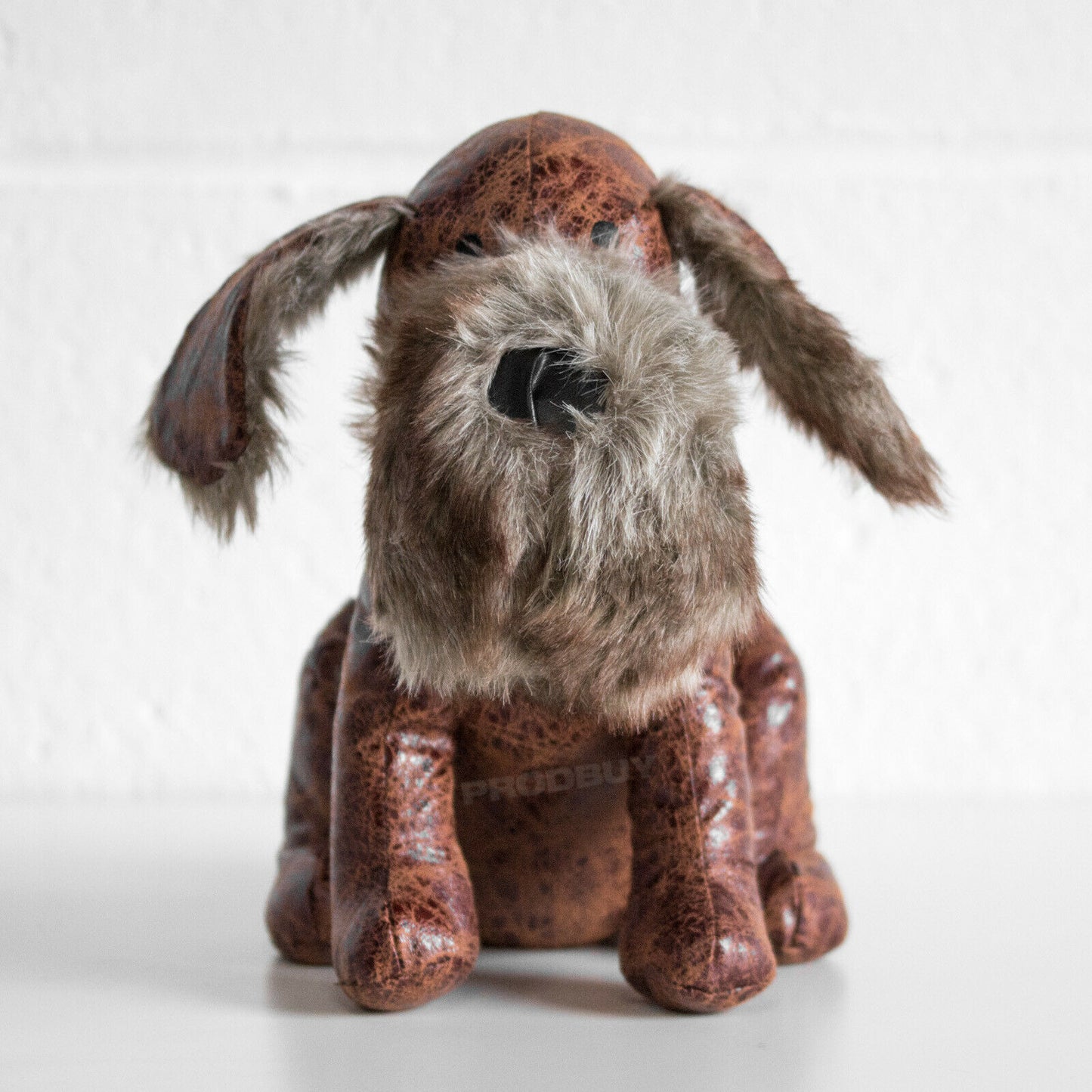 Fluffy Brown Faux Leather Dog Door Stop