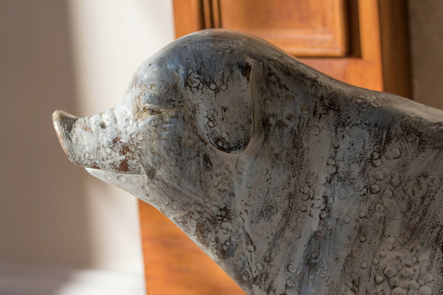 Large Rustic Whitewashed Sitting Pig Ornament