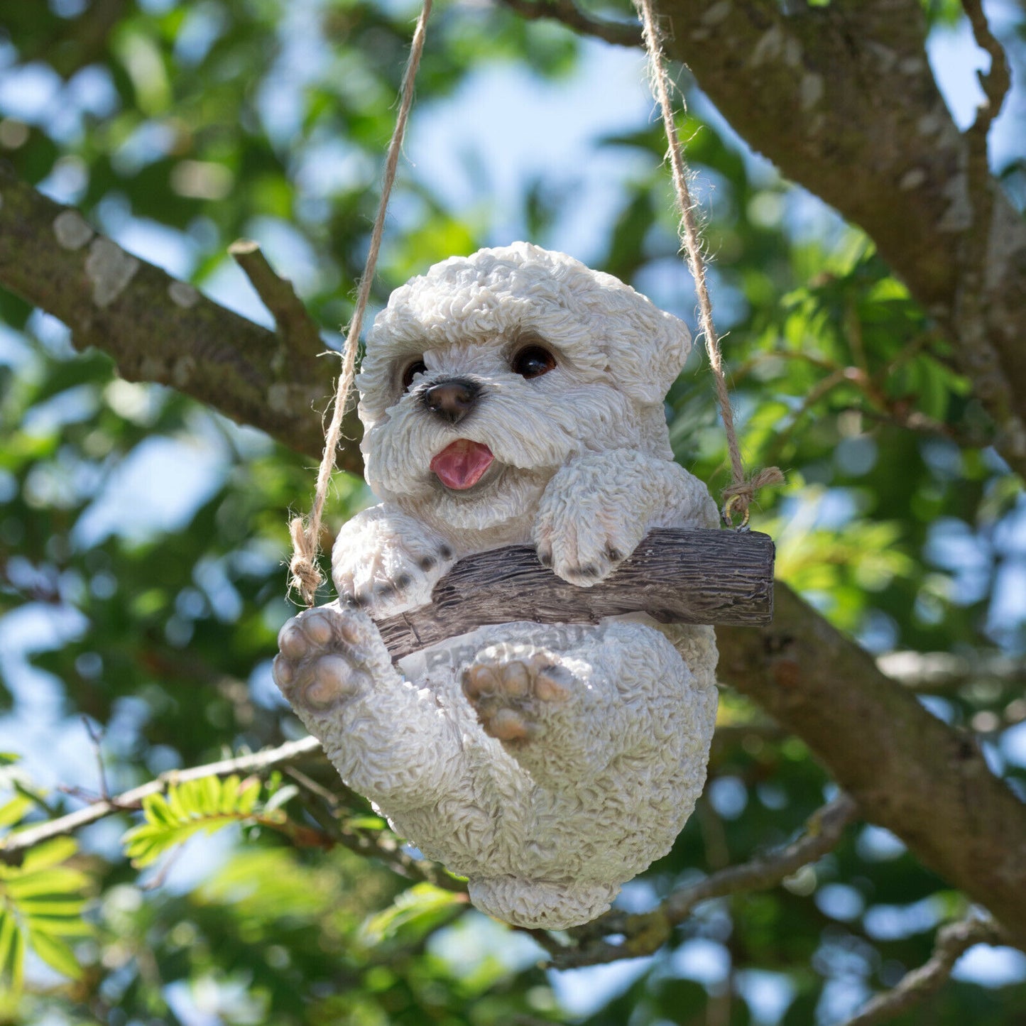 White Puppy Dog Hanging Garden Ornament