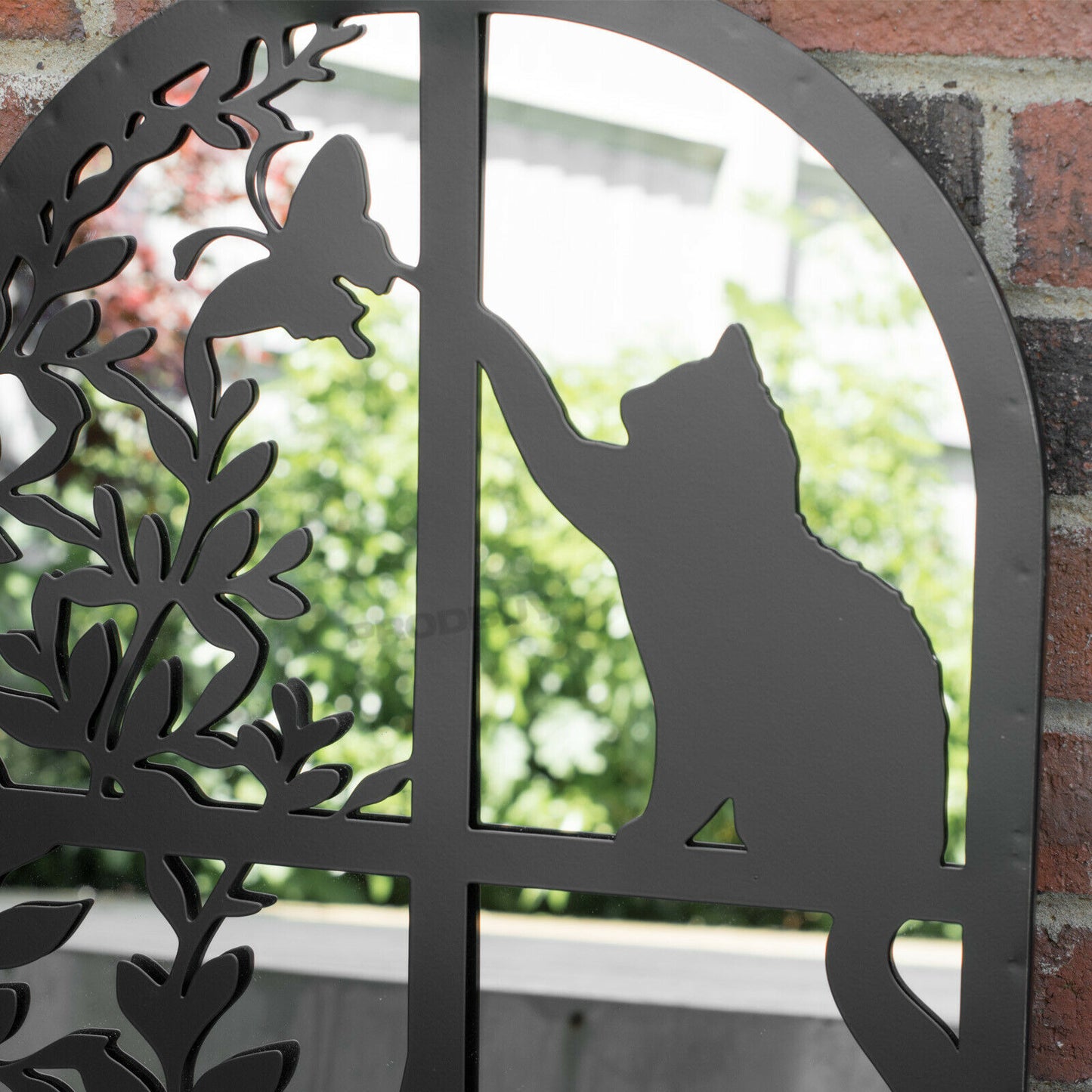 Cat 60cm Arch Black Metal Garden Mirror