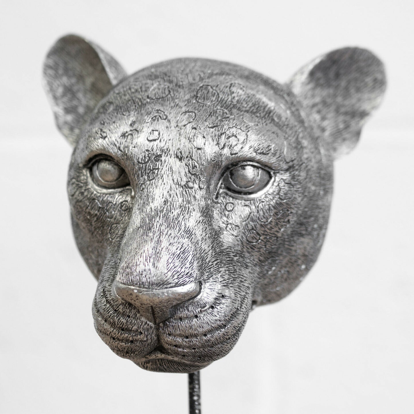Leopard Head on Stand Ornament Silver 26.5cm