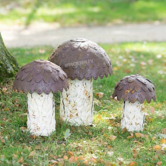 Set of 3 Large Metal Mushroom Garden Ornaments
