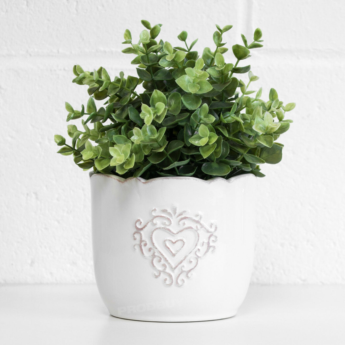 White Heart Ceramic 14cm Indoor Plant Pot