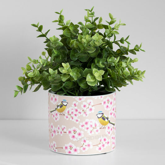 Pink Blossom Birds 12cm Plant Pot Small Ceramic Indoor Cover