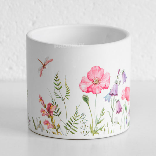 White Floral Round Indoor Ceramic Plant Pot