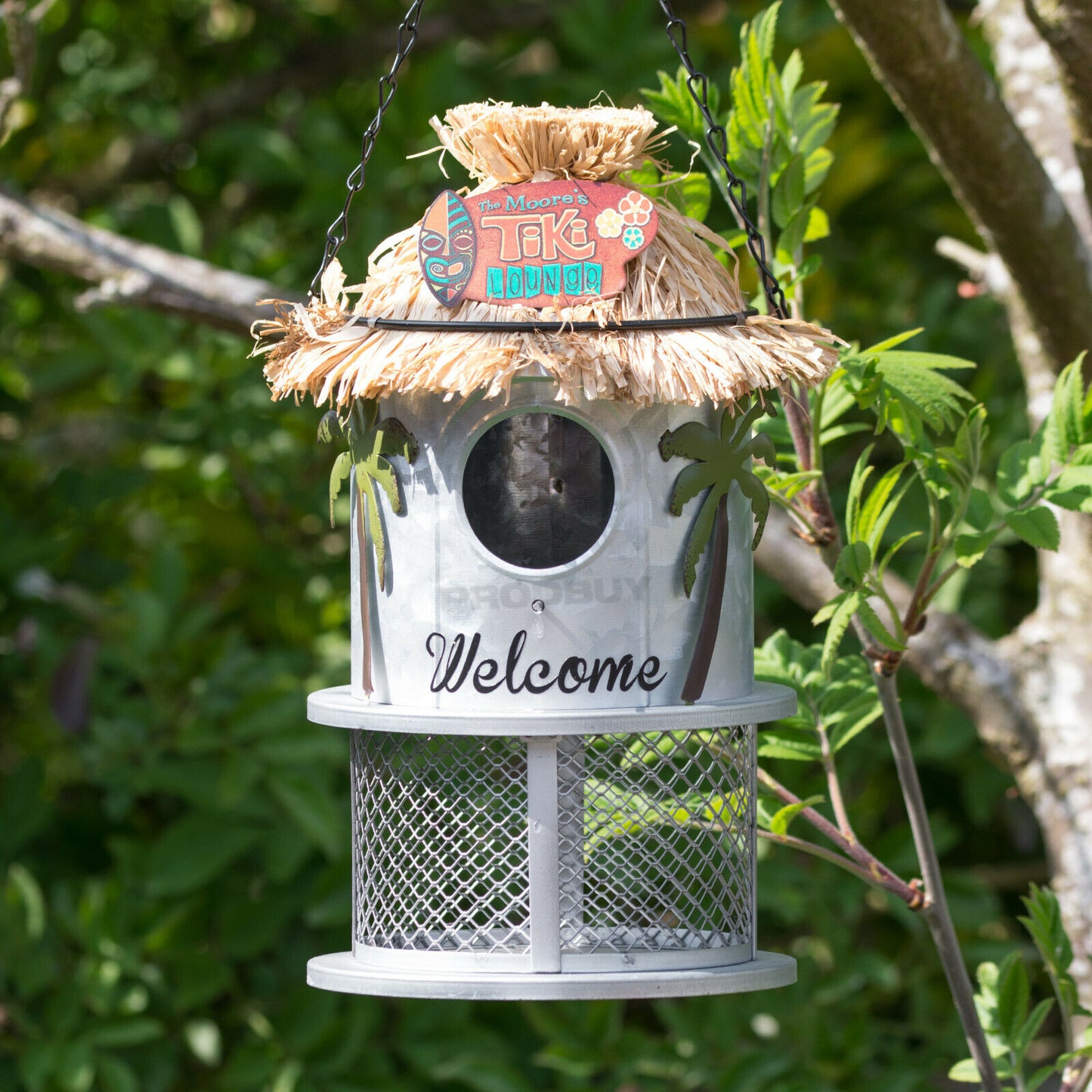 'Tiki Lounge' Hanging Metal Bird Feeder Nesting Box