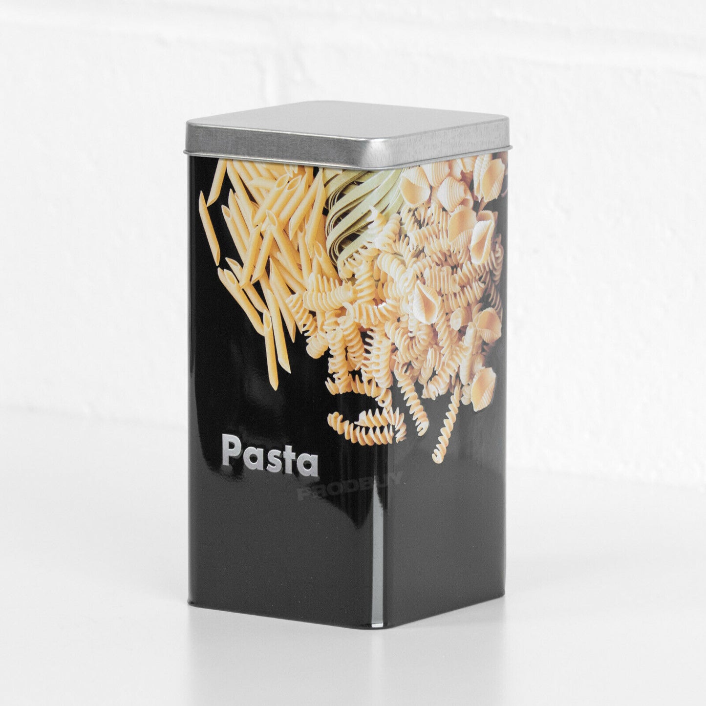 Square Black Pasta Shapes Storage Canister Tin