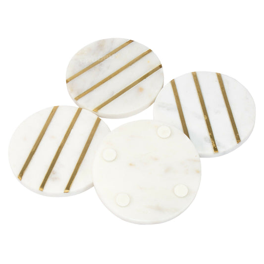 Pack of 4 Marble Gold Lines Heavy Stone Coasters