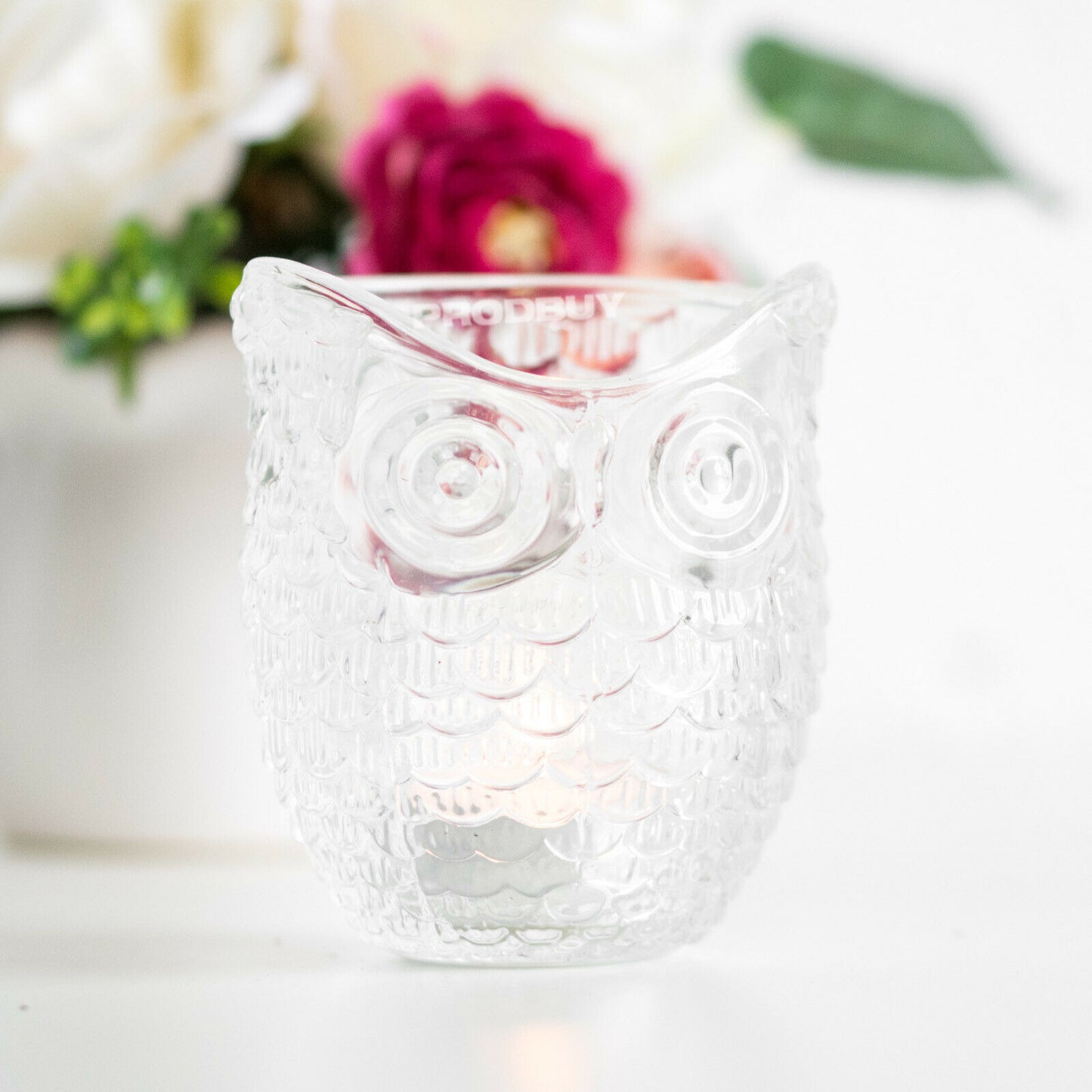 Set of 2 Glass Owl Tealight Candle Holders