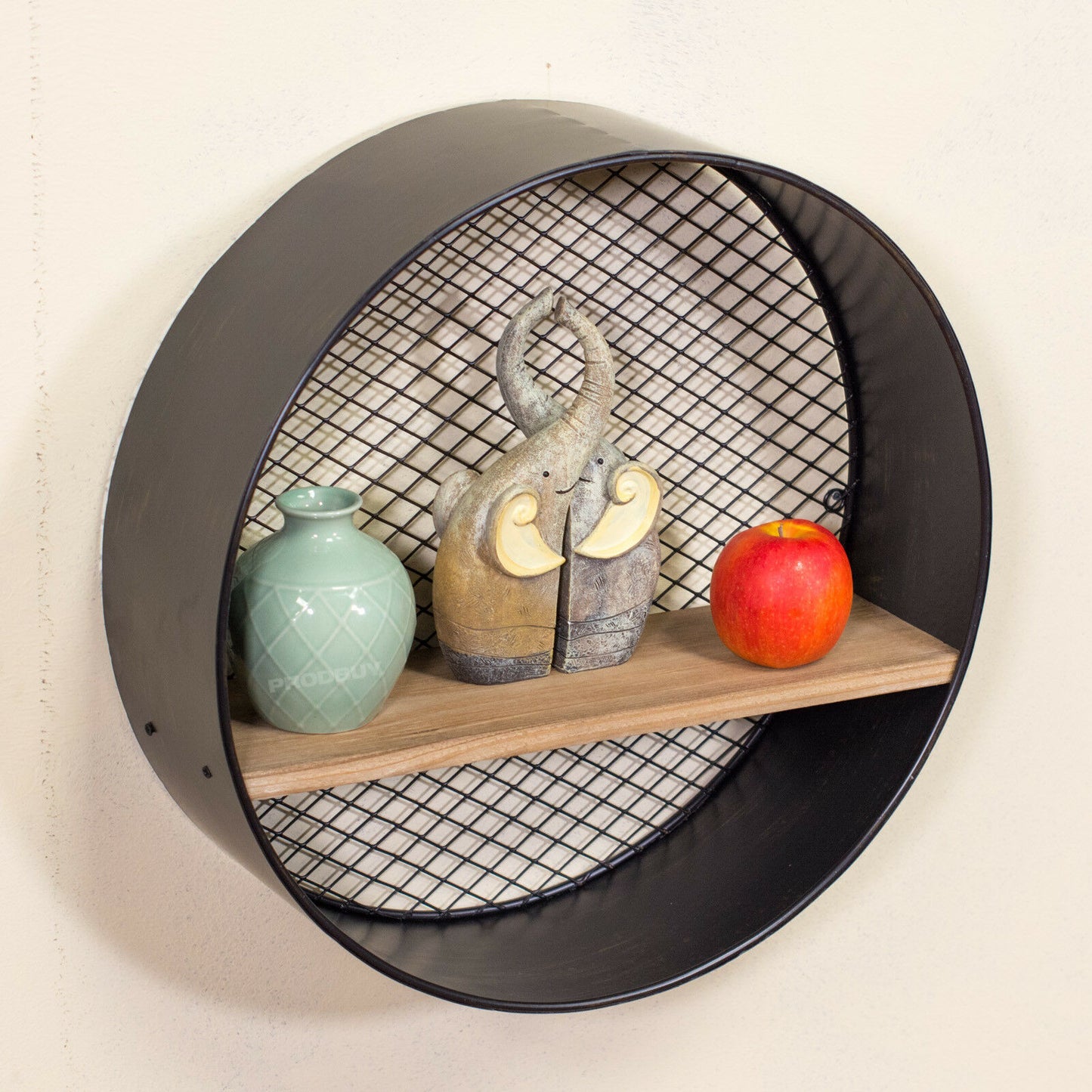 Round Black Wall Industrial Floating Shelf Unit