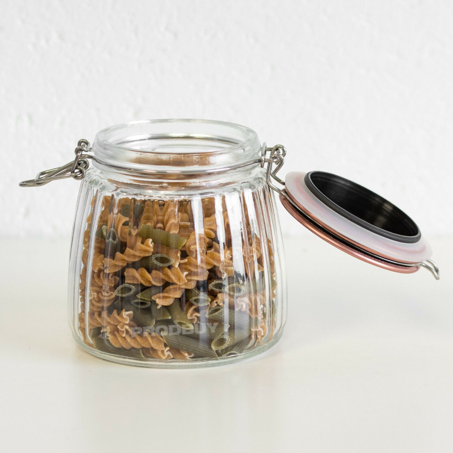 Ribbed Glass Jar With Copper Clip Top Lid