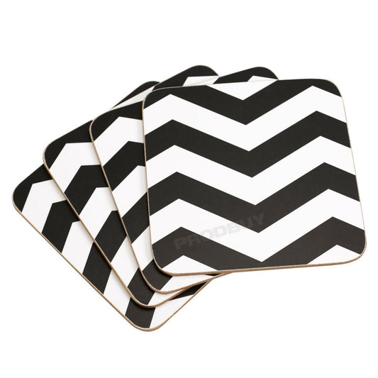 Set of White & Black Chevron 4 Placemats & 4 Coasters