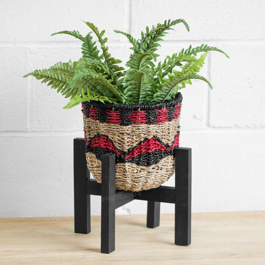 Red & Black Wicker 30cm Plant Pot with Stand