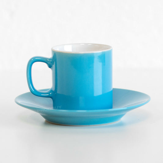 Mini 3oz Blue Espresso Cups & Saucers Dishwasher Safe Fine Stoneware