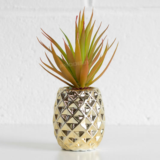 Artificial Succulent Plant with Gold Pineapple Shaped Pot